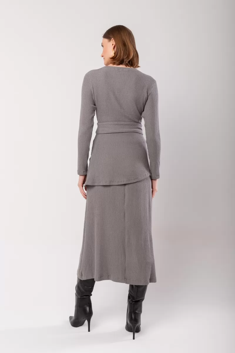 Hidrogênio - EVASE MIDI SKIRT AND BLOUSE SET WITH BELT GRAY - 20015030 Hidrogênio - EVASE MIDI SKIRT AND BLOUSE SET WITH BELT GRAY - 20015030