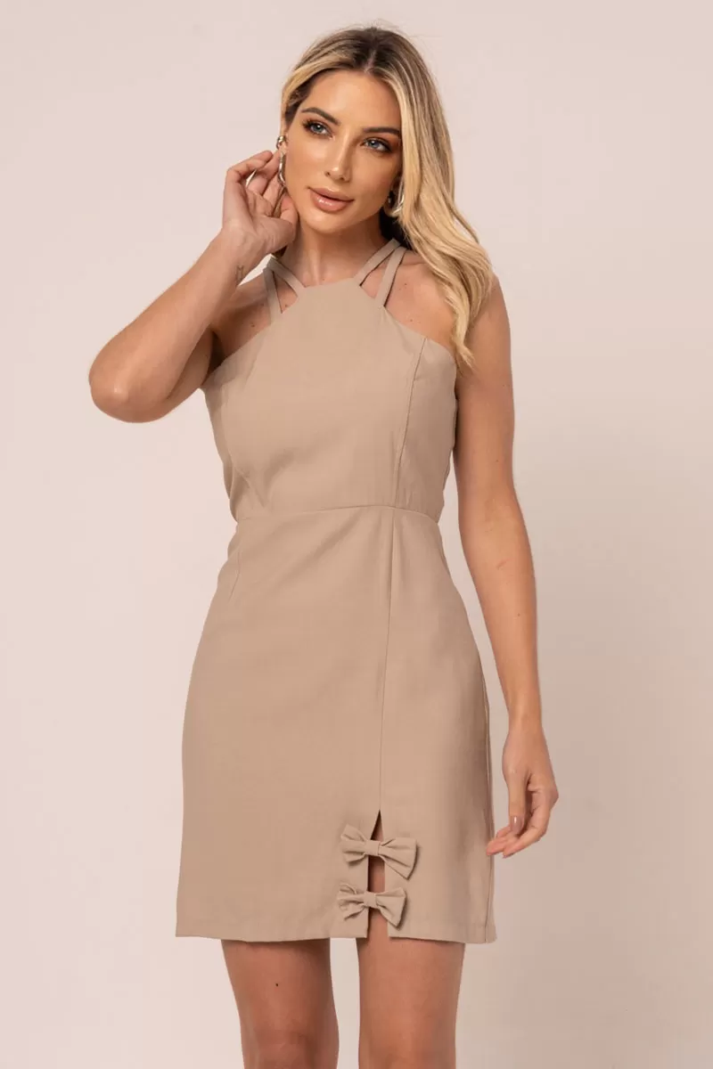 Miss Misses - Dress Miss Misses Tube Bows and Slit Beige - 54319BEGE Miss Misses - Dress Miss Misses Tube Bows and Slit Beige - 54319BEGE