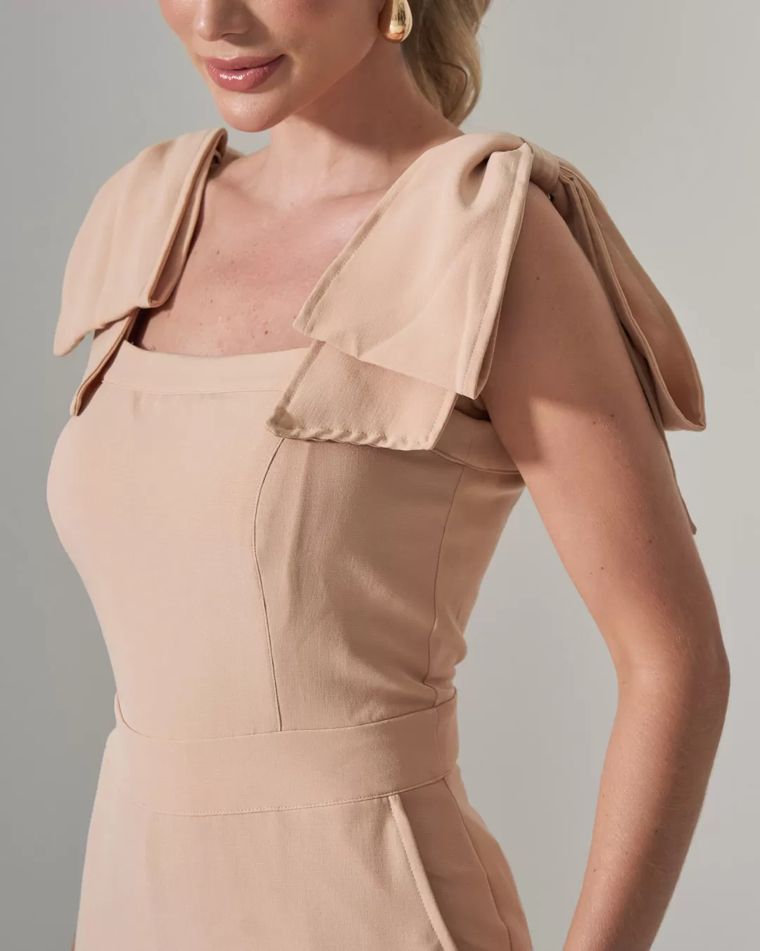 Miss Misses - Miss Misses Long Jumpsuit With Bow Shoulders Beige - 54173BEGE Miss Misses - Miss Misses Long Jumpsuit With Bow Shoulders Beige - 54173BEGE