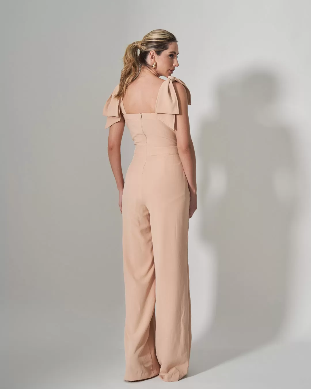 Miss Misses - Miss Misses Long Jumpsuit With Bow Shoulders Beige - 54173BEGE Miss Misses - Miss Misses Long Jumpsuit With Bow Shoulders Beige - 54173BEGE