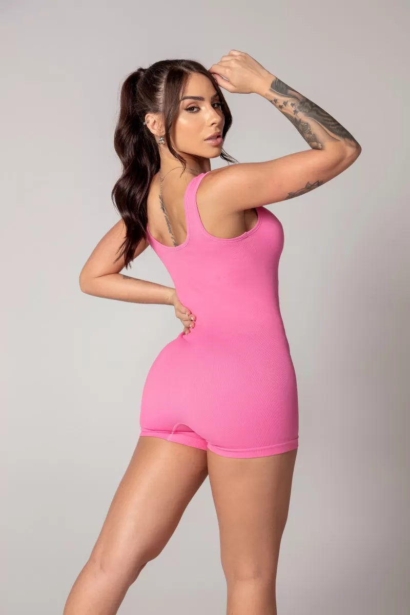 Hipkini - Pink Seamless Athleisure Romper - 33330638 Hipkini - Pink Seamless Athleisure Romper - 33330638