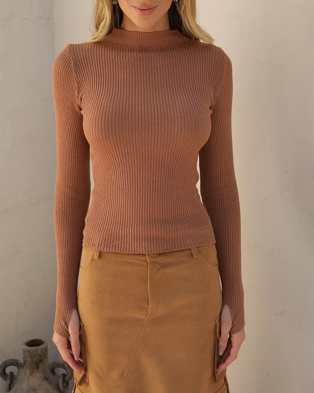 Dot Clothing - Shirt Dot Clothing Brown Ribbed Mesh - T194MARROM Dot Clothing - Shirt Dot Clothing Brown Ribbed Mesh - T194MARROM
