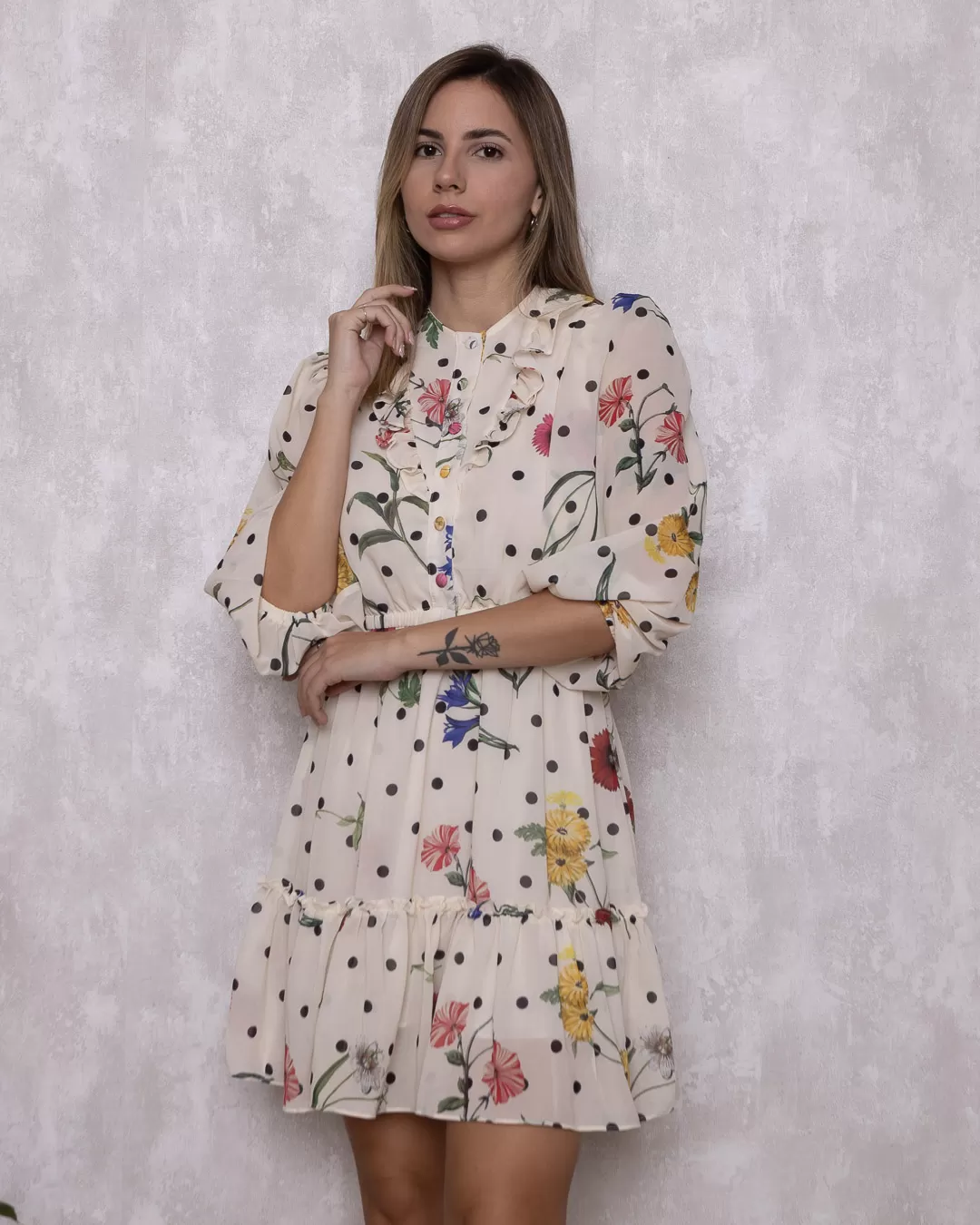 Miss Misses - Dress Miss Misses Chiffon Print frills Beige - 54105BEGE Miss Misses - Dress Miss Misses Chiffon Print frills Beige - 54105BEGE
