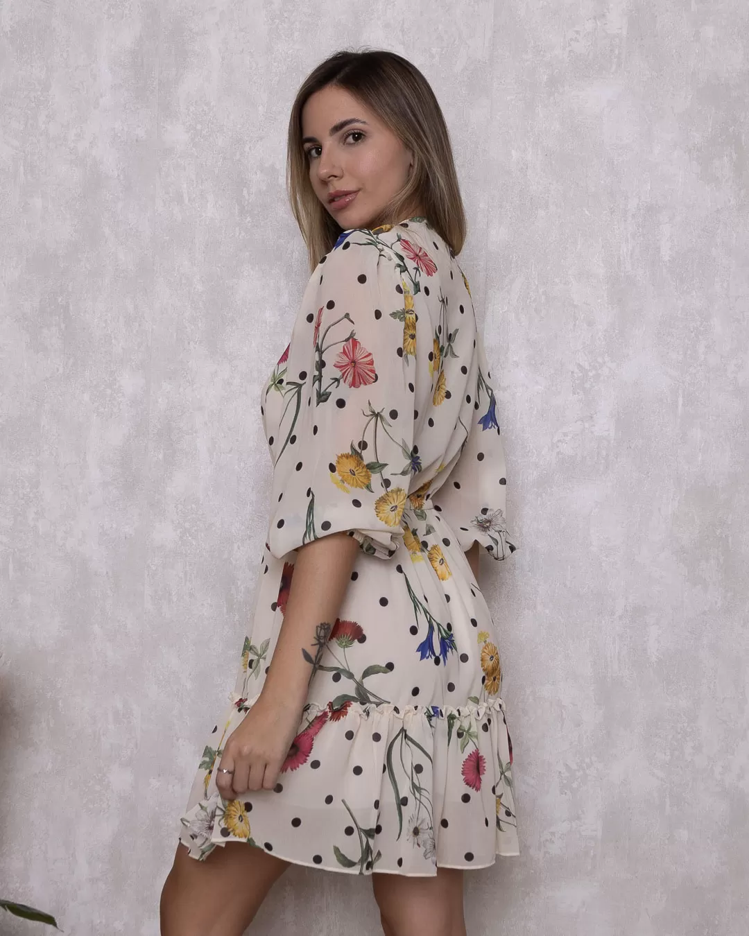 Miss Misses - Dress Miss Misses Chiffon Print frills Beige - 54105BEGE Miss Misses - Dress Miss Misses Chiffon Print frills Beige - 54105BEGE