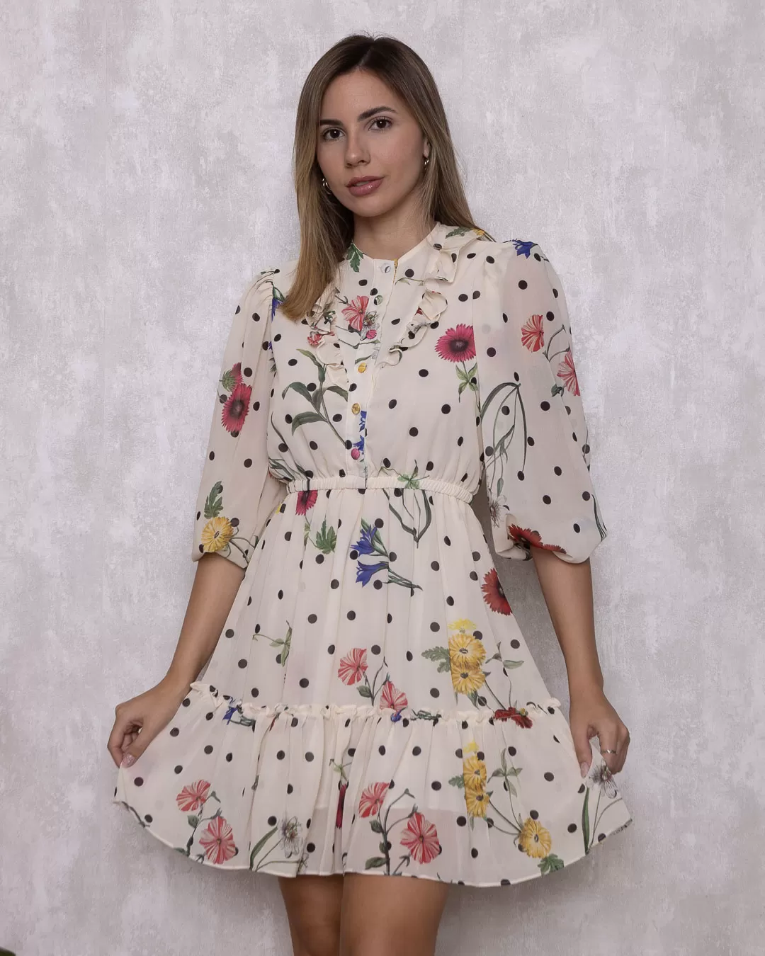 Miss Misses - Dress Miss Misses Chiffon Print frills Beige - 54105BEGE Miss Misses - Dress Miss Misses Chiffon Print frills Beige - 54105BEGE