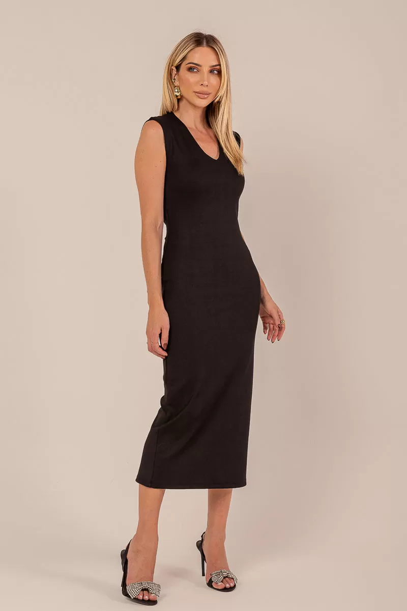 Miss Misses - Dress Miss Misses Ribbed Dec V Black - 54331PRETO Miss Misses - Dress Miss Misses Ribbed Dec V Black - 54331PRETO