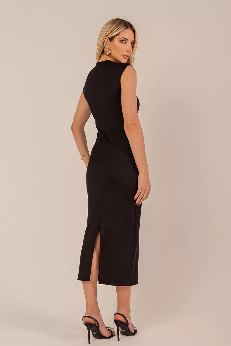Miss Misses - Dress Miss Misses Ribbed Dec V Black - 54331PRETO Miss Misses - Dress Miss Misses Ribbed Dec V Black - 54331PRETO