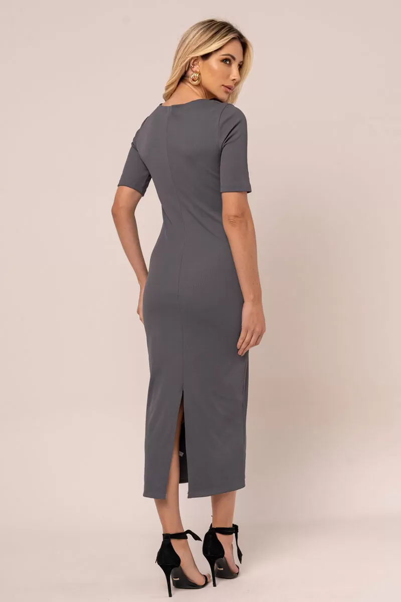 Miss Misses - Dress Miss Misses Ribbed MD V-Neck Lead - 54329CHUMBO Miss Misses - Dress Miss Misses Ribbed MD V-Neck Lead - 54329CHUMBO