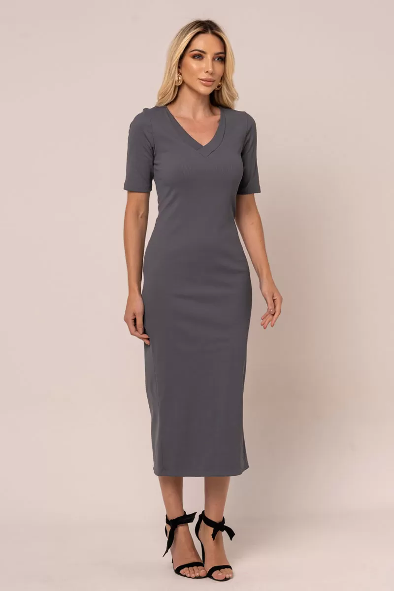 Miss Misses - Dress Miss Misses Ribbed MD V-Neck Lead - 54329CHUMBO Miss Misses - Dress Miss Misses Ribbed MD V-Neck Lead - 54329CHUMBO