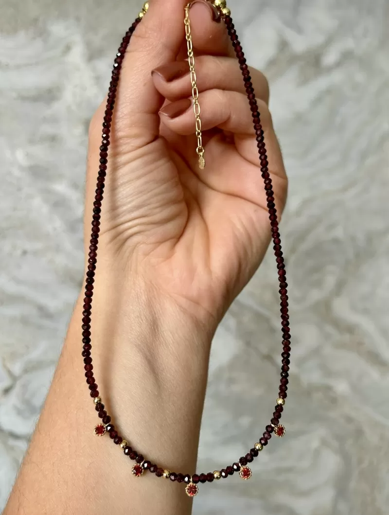Mikabe - Necklace Garnet Stone Micro Pendants - MK1765