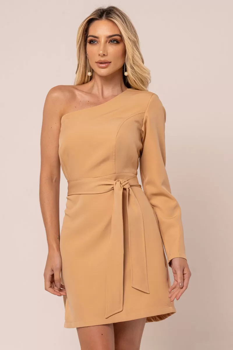 Miss Misses - Dress Miss Misses Nude Sleeve Tube Dress With Belt Beige - 54267BEGE Miss Misses - Dress Miss Misses Nude Sleeve Tube Dress With Belt Beige - 54267BEGE