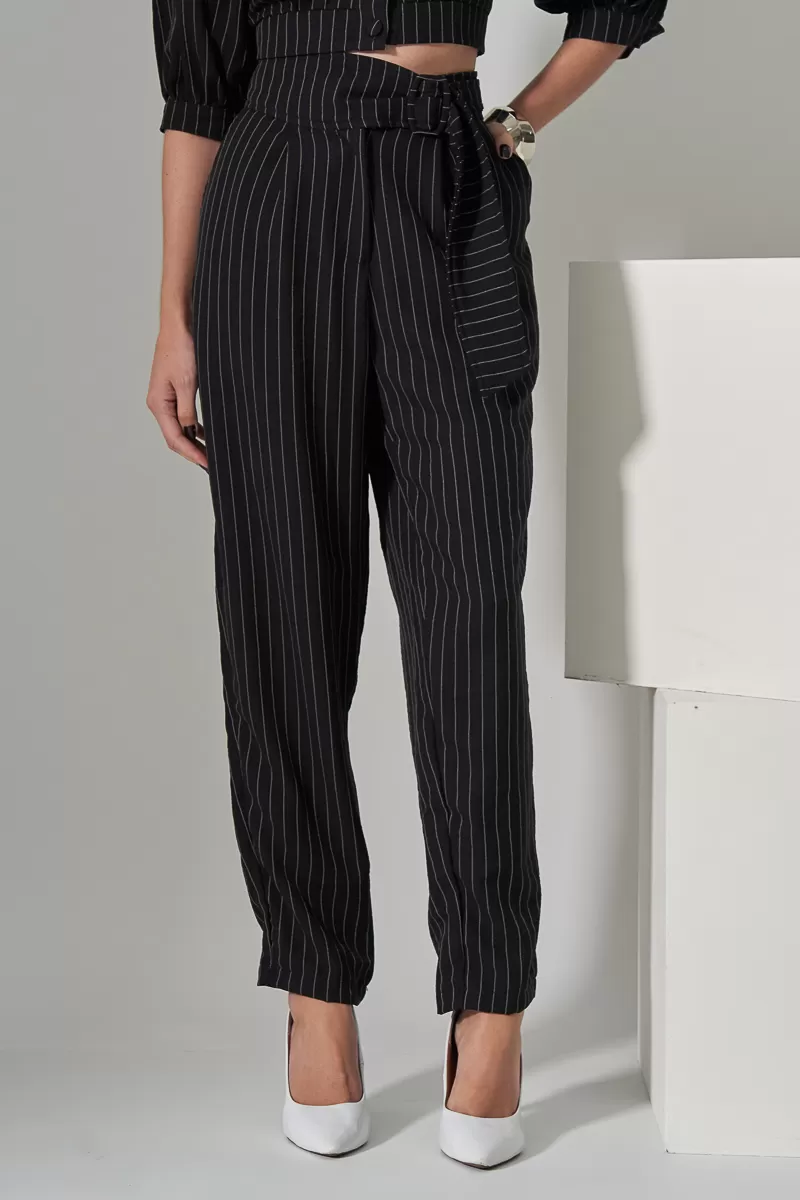 Miss Misses - Miss Misses Cropped Set and Black Pinstripe Pants - 80528PTO Miss Misses - Miss Misses Cropped Set and Black Pinstripe Pants - 80528PTO