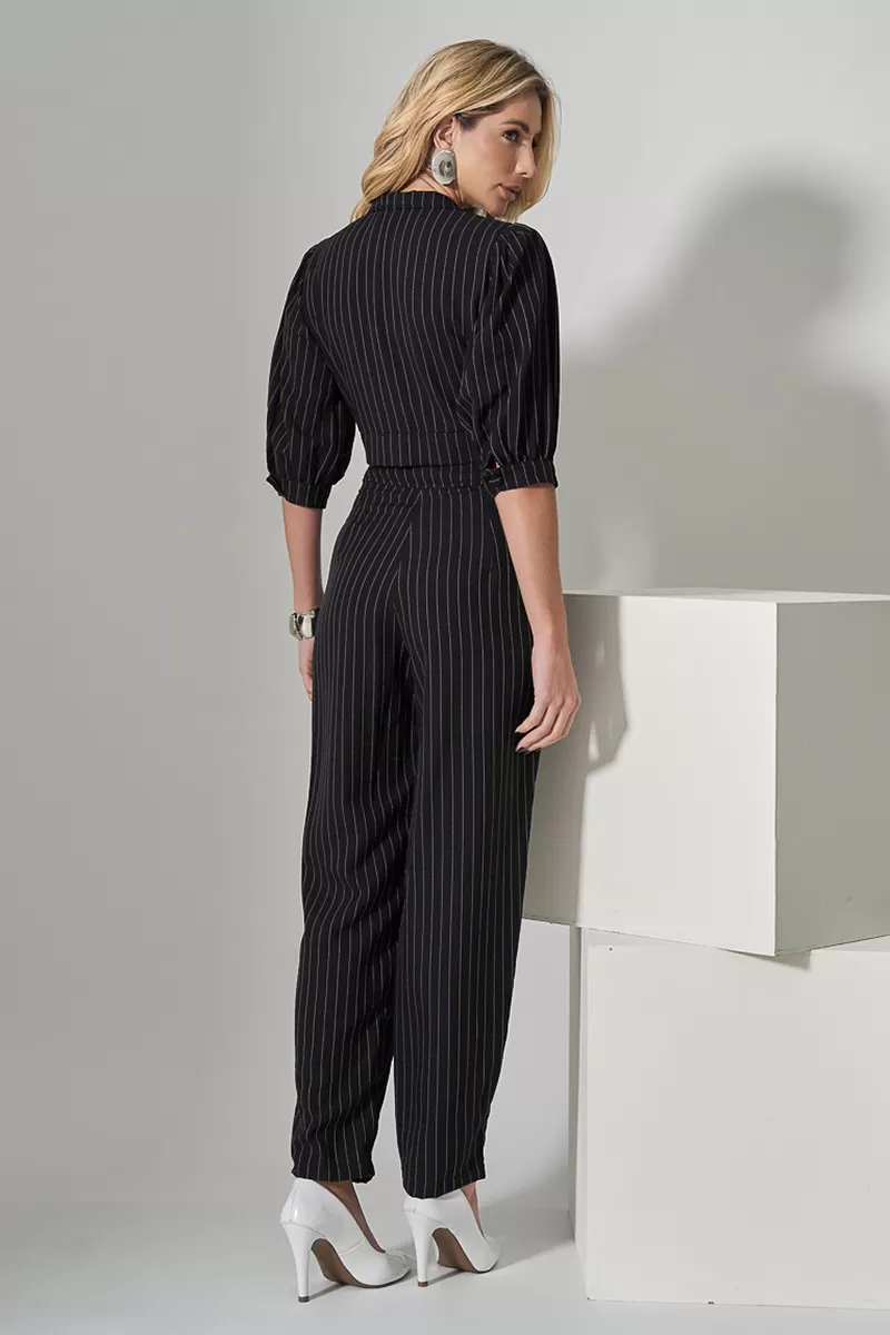 Miss Misses - Miss Misses Cropped Set and Black Pinstripe Pants - 80528PTO Miss Misses - Miss Misses Cropped Set and Black Pinstripe Pants - 80528PTO