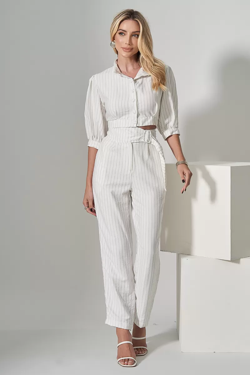 Miss Misses - Miss Misses Cropped Set and Off White Pinstripe Pants - 80528OFF Miss Misses - Miss Misses Cropped Set and Off White Pinstripe Pants - 80528OFF