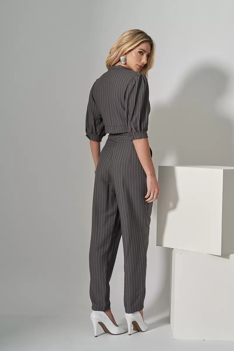 Miss Misses - Miss Misses Cropped Set and Lead Pinstripe Pants - 80528CHUMBO Miss Misses - Miss Misses Cropped Set and Lead Pinstripe Pants - 80528CHUMBO