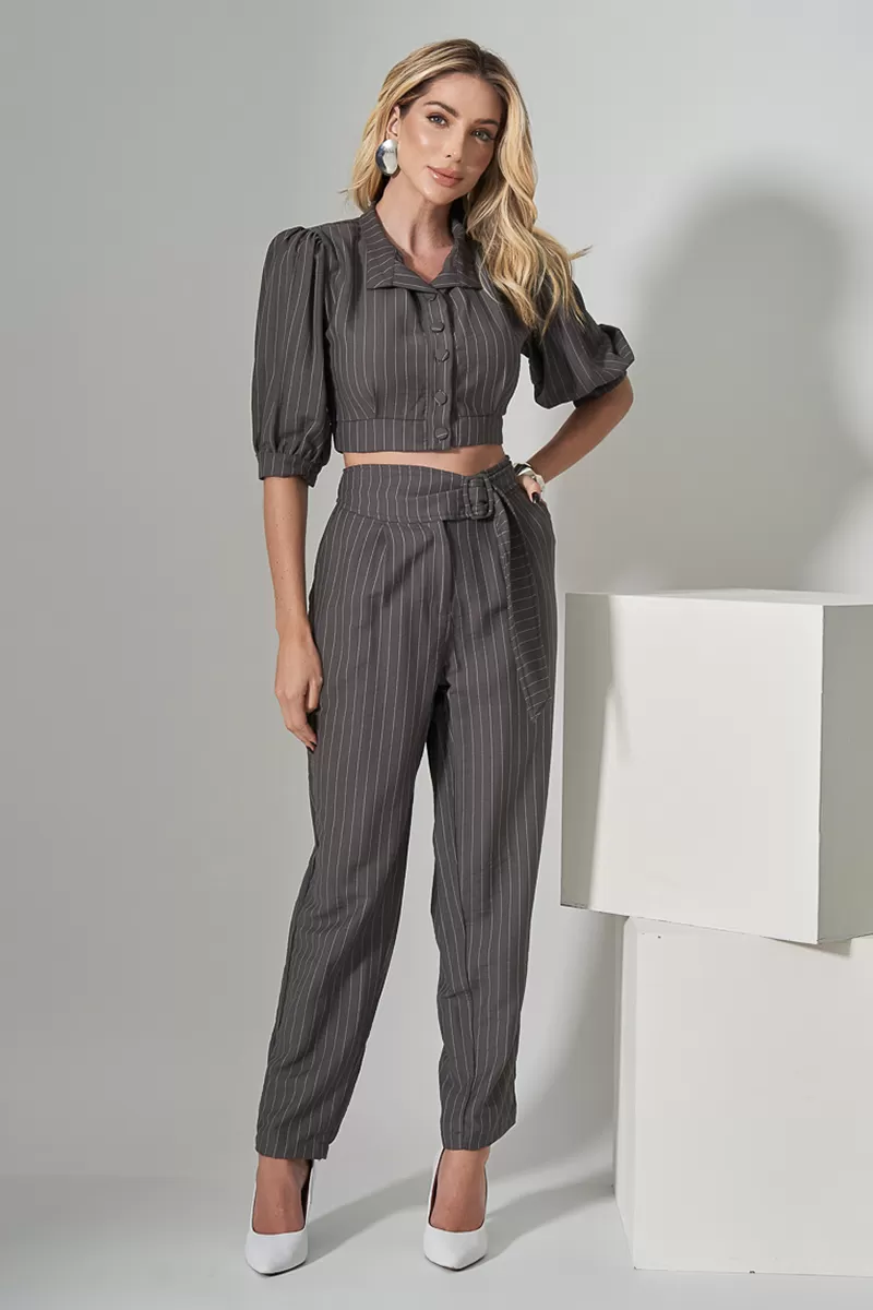 Miss Misses - Miss Misses Cropped Set and Lead Pinstripe Pants - 80528CHUMBO Miss Misses - Miss Misses Cropped Set and Lead Pinstripe Pants - 80528CHUMBO