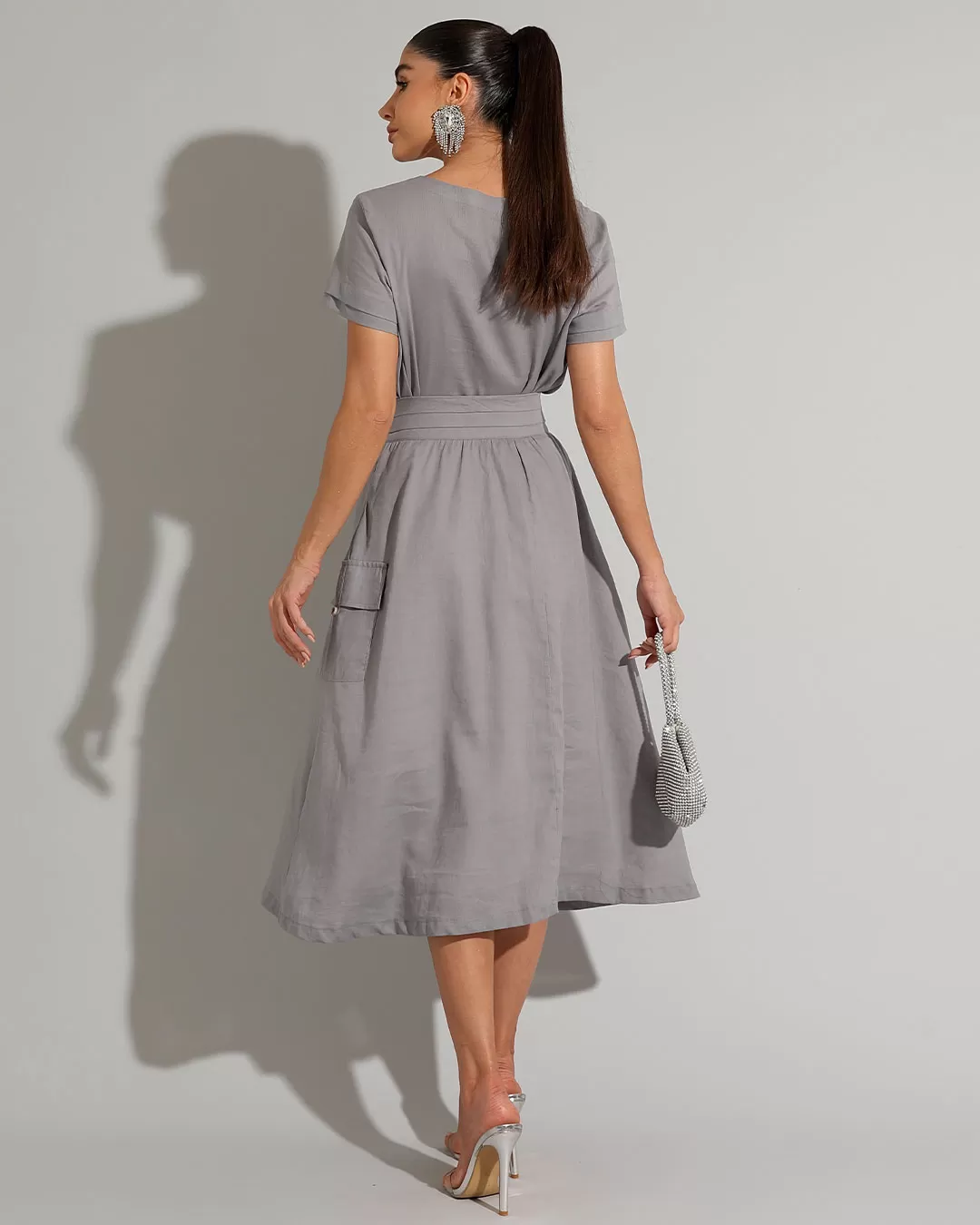 Miss Misses - Set Miss Misses Shirt and Skirt Midi Linen Lead - 54238CINZA Miss Misses - Set Miss Misses Shirt and Skirt Midi Linen Lead - 54238CINZA
