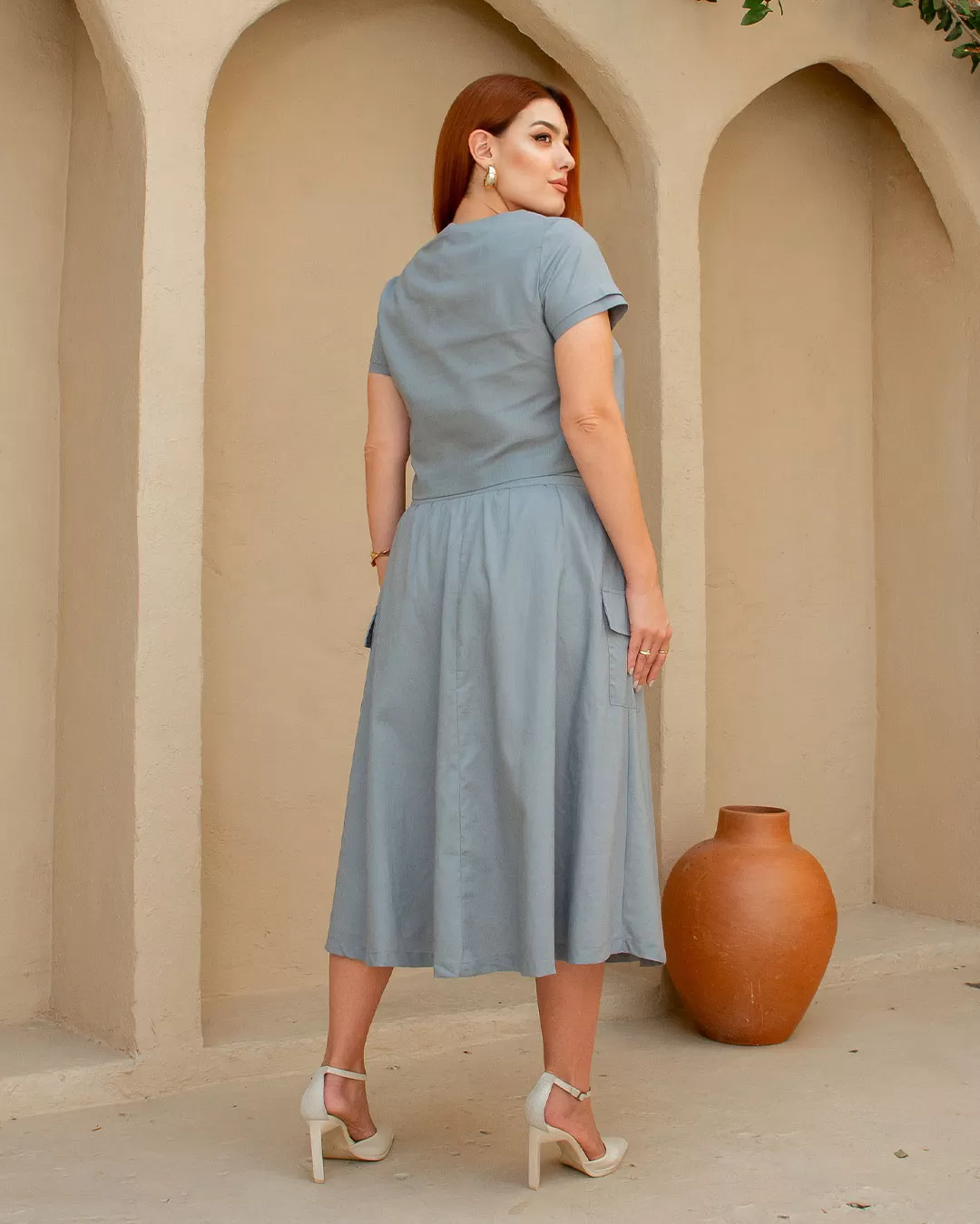 Miss Misses - Set Miss Misses Shirt and Skirt Midi Linen Lead - 54238CINZA Miss Misses - Set Miss Misses Shirt and Skirt Midi Linen Lead - 54238CINZA