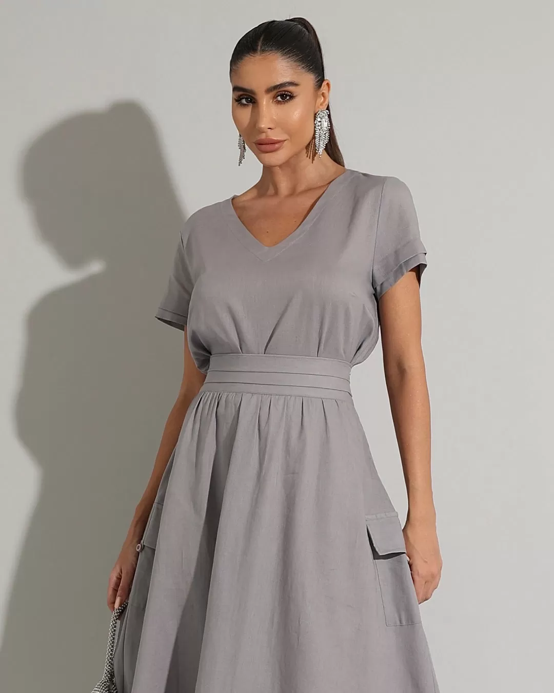 Miss Misses - Set Miss Misses Shirt and Skirt Midi Linen Lead - 54238CINZA Miss Misses - Set Miss Misses Shirt and Skirt Midi Linen Lead - 54238CINZA