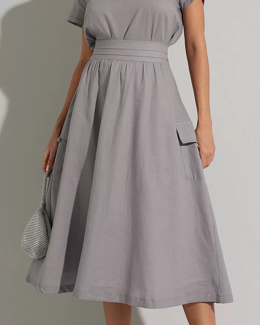 Miss Misses - Set Miss Misses Shirt and Skirt Midi Linen Lead - 54238CINZA Miss Misses - Set Miss Misses Shirt and Skirt Midi Linen Lead - 54238CINZA