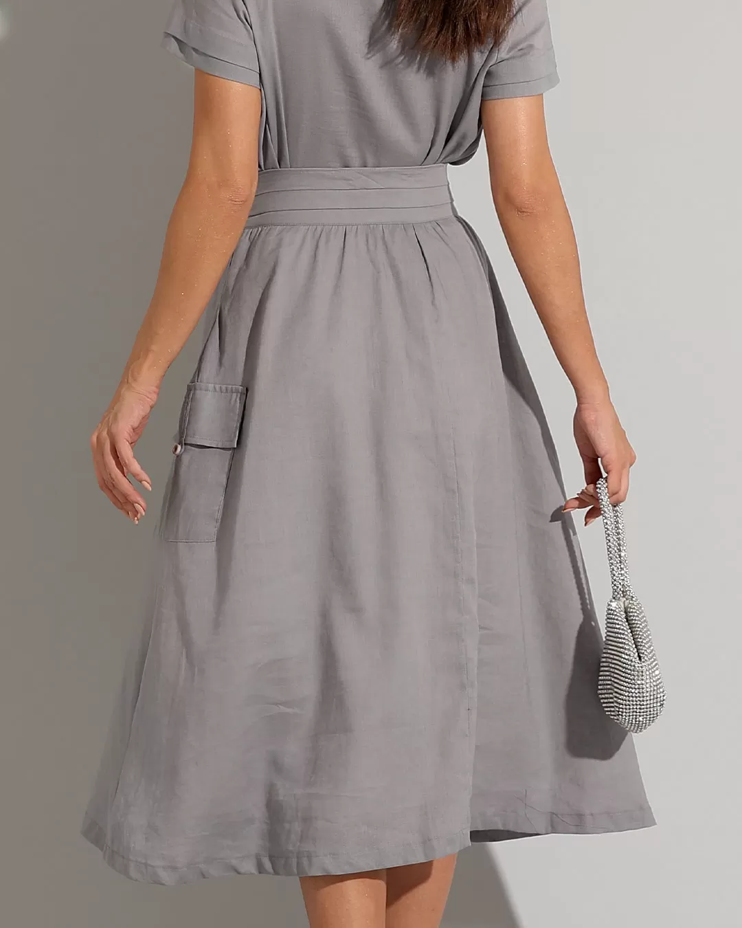 Miss Misses - Set Miss Misses Shirt and Skirt Midi Linen Lead - 54238CINZA Miss Misses - Set Miss Misses Shirt and Skirt Midi Linen Lead - 54238CINZA