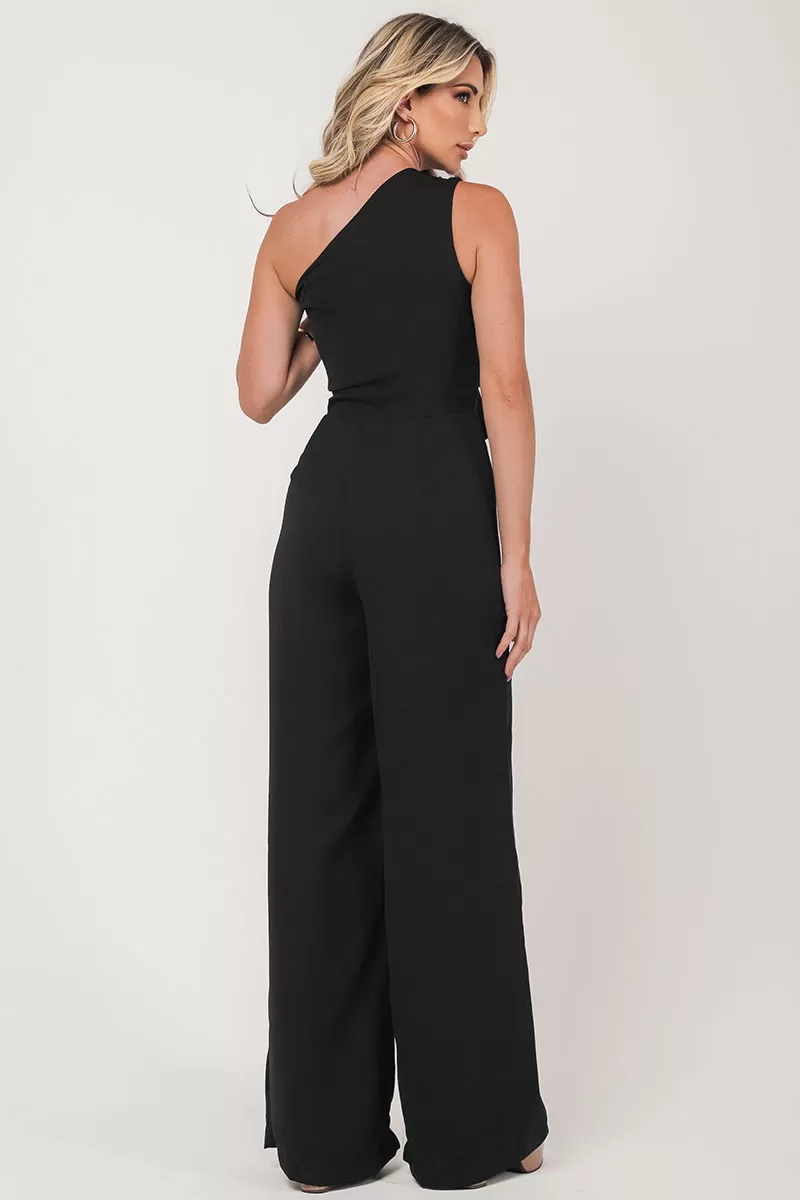 Miss Misses - Miss Misses Long One Shoulder Jumpsuit Black - 54338PRETO Miss Misses - Miss Misses Long One Shoulder Jumpsuit Black - 54338PRETO