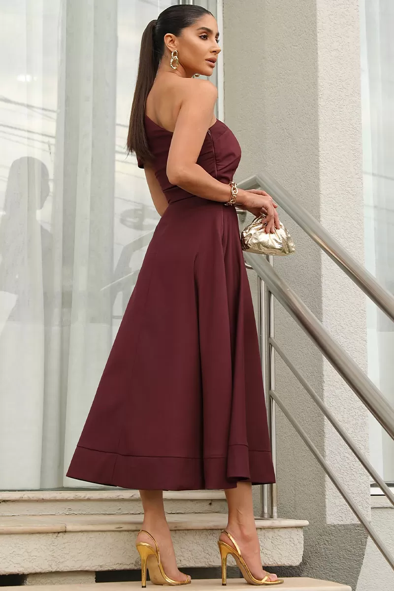 Miss Misses - Miss Misses Long Shoulder Dress Only Burgundy - 54347BORDO Miss Misses - Miss Misses Long Shoulder Dress Only Burgundy - 54347BORDO
