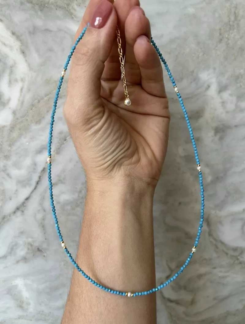 Mikabe - Turquoise and Pearl Micro Howlite Stone Necklace - MK1778 Mikabe - Turquoise and Pearl Micro Howlite Stone Necklace - MK1778