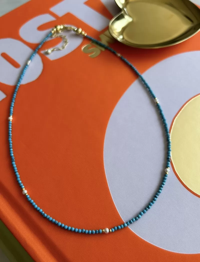 Mikabe - Turquoise and Pearl Micro Howlite Stone Necklace - MK1778 Mikabe - Turquoise and Pearl Micro Howlite Stone Necklace - MK1778