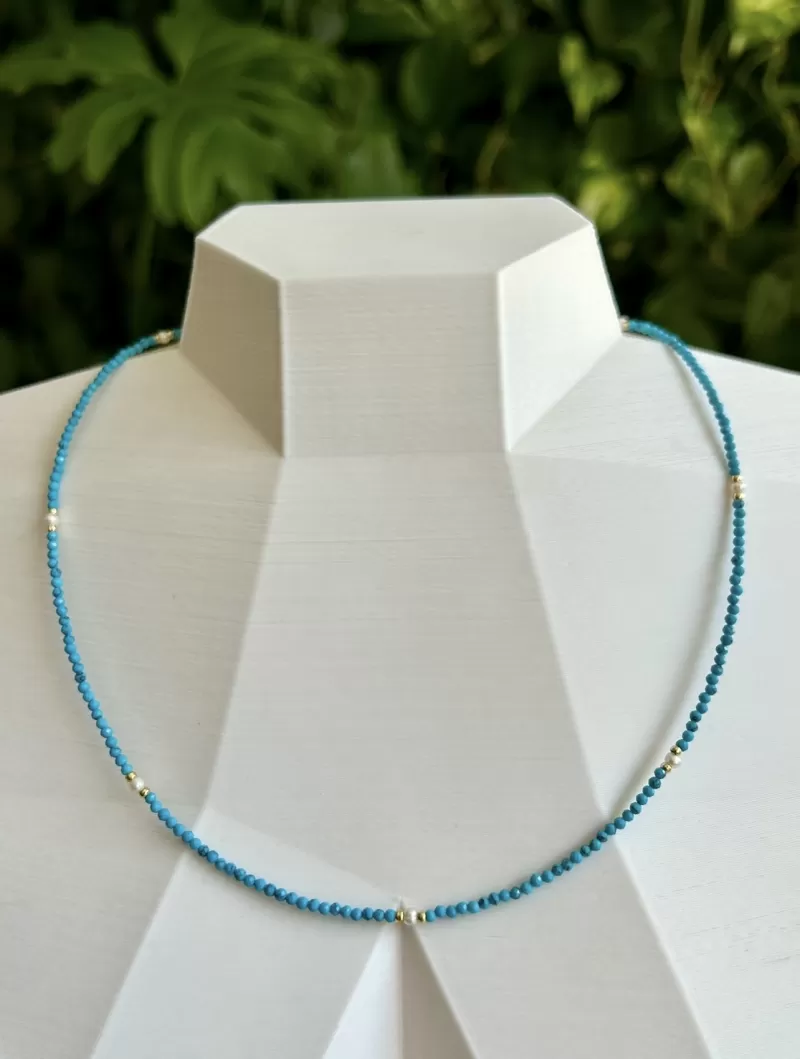 Mikabe - Turquoise and Pearl Micro Howlite Stone Necklace - MK1778 Mikabe - Turquoise and Pearl Micro Howlite Stone Necklace - MK1778