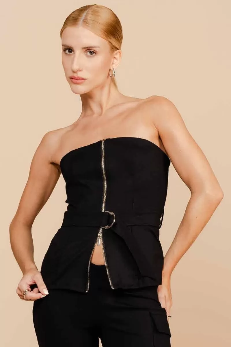 Labellamafia - Labellamafia Black Strapless Shirt - 33284