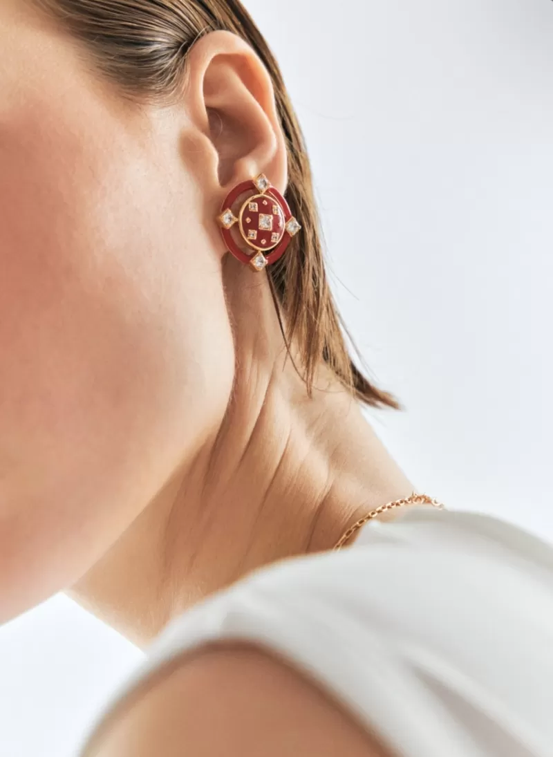 Mikabe - Orion Red Enameled Button Earring - MK1781