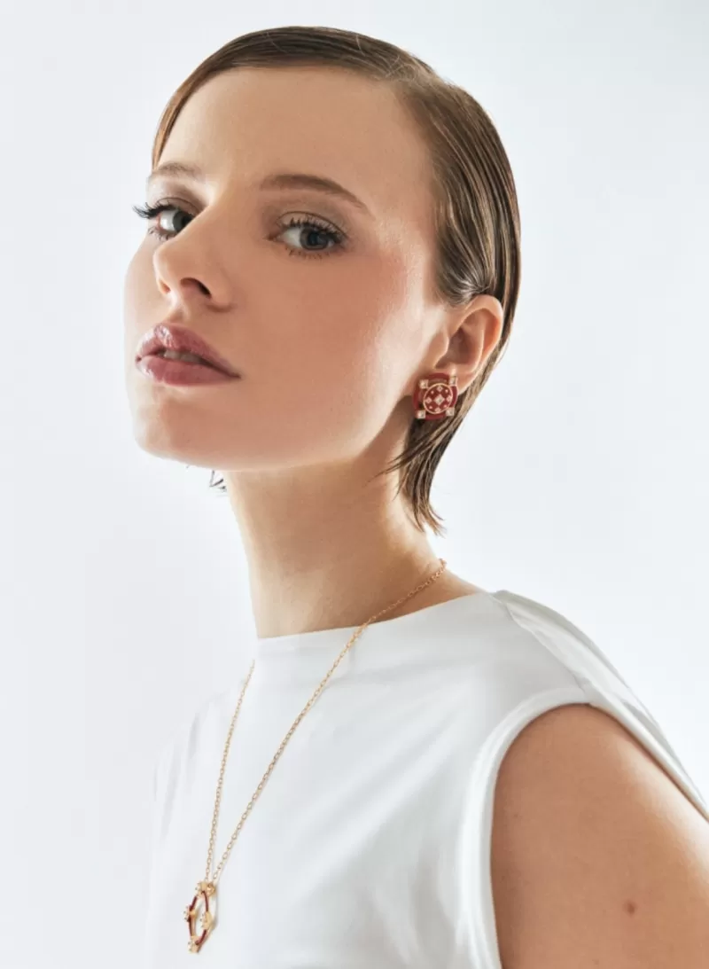 Mikabe - Orion Red Enameled Button Earring - MK1781