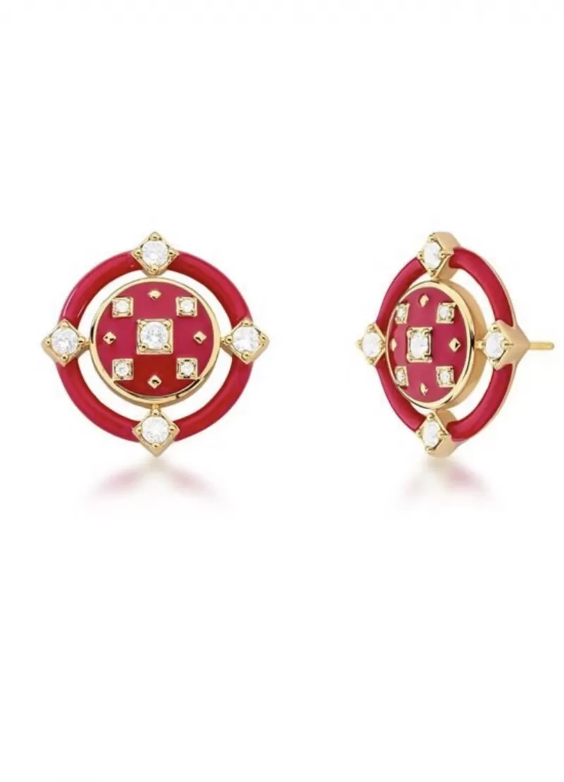 Mikabe - Orion Red Enameled Button Earring - MK1781