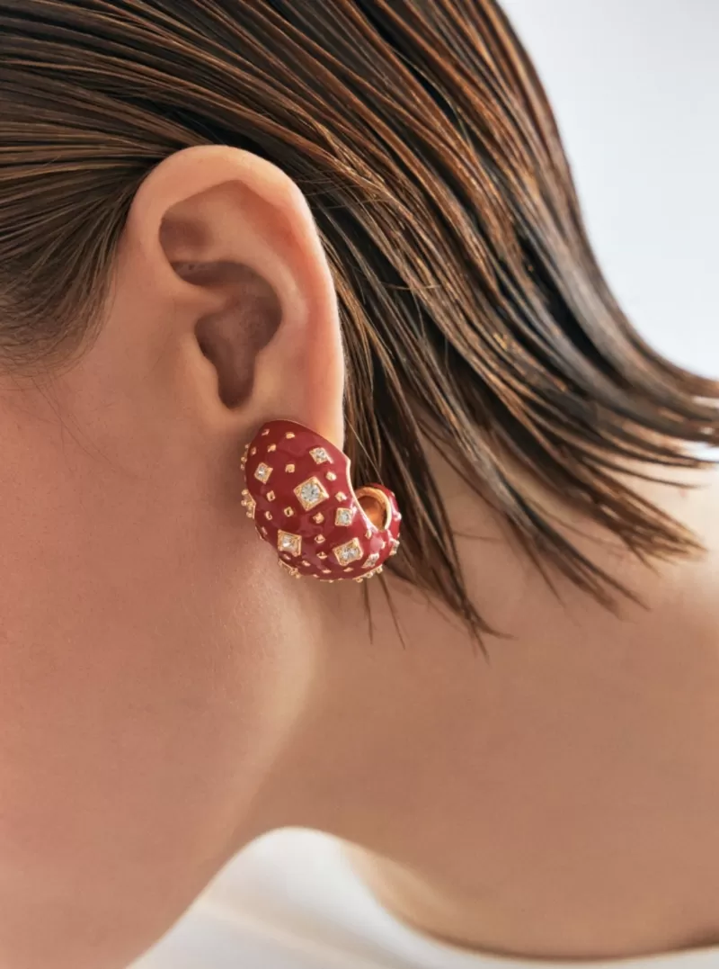 Mikabe - Orion Red Enameled Hoop Earring Socks - MK1782