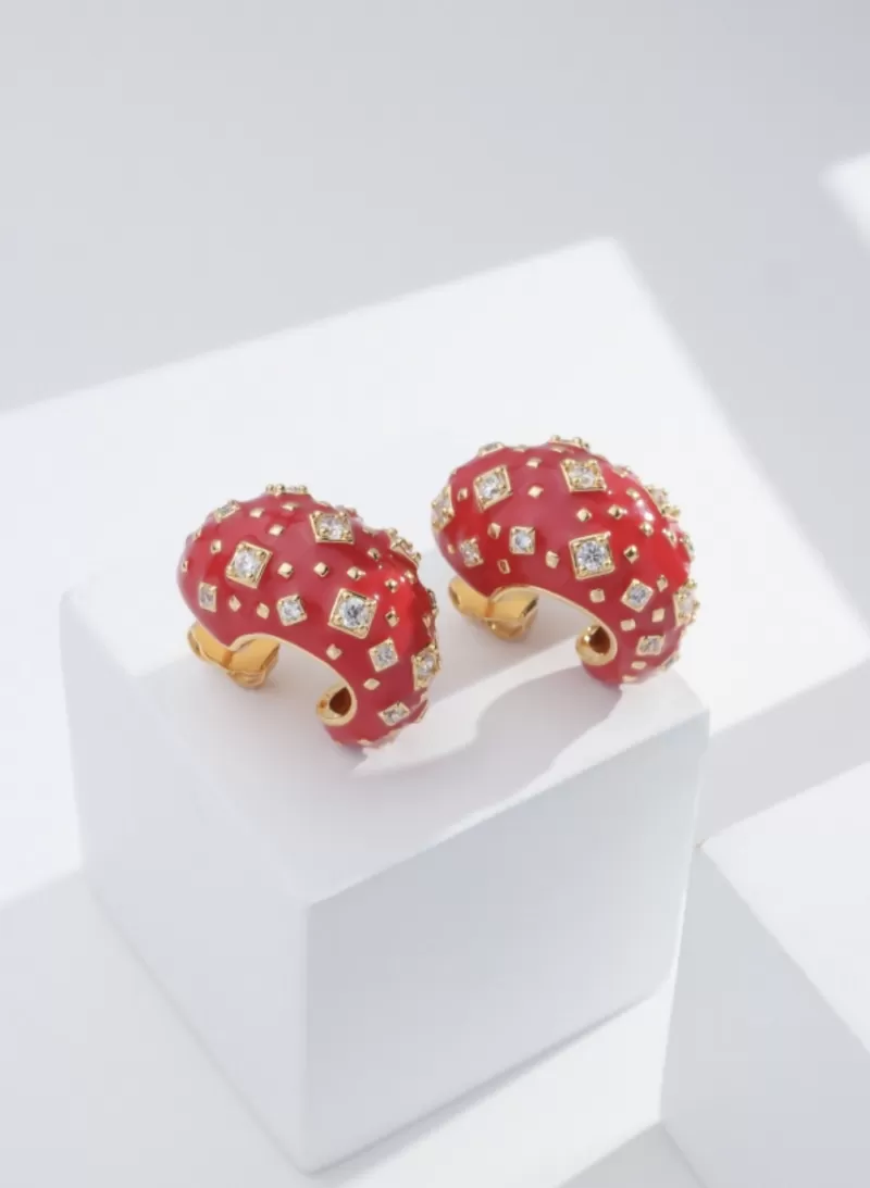 Mikabe - Orion Red Enameled Hoop Earring Socks - MK1782