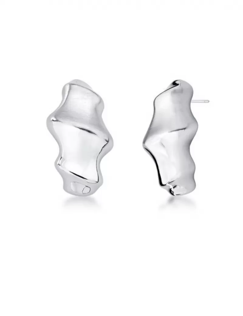Mikabe - White Rhodium Satin Textured Earring - MK1786