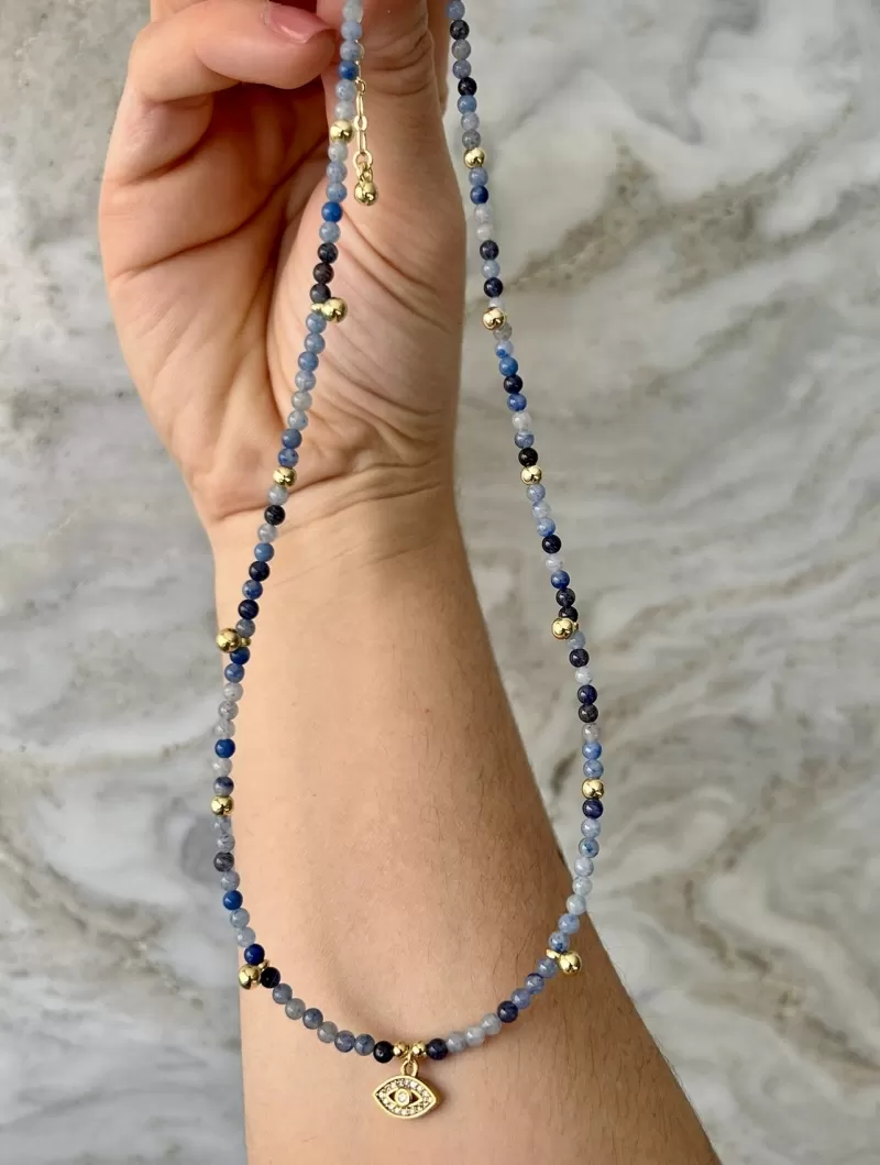 Mikabe - Blue Aventurine Necklace Greek Eye Pendant - M1787 Mikabe - Blue Aventurine Necklace Greek Eye Pendant - M1787