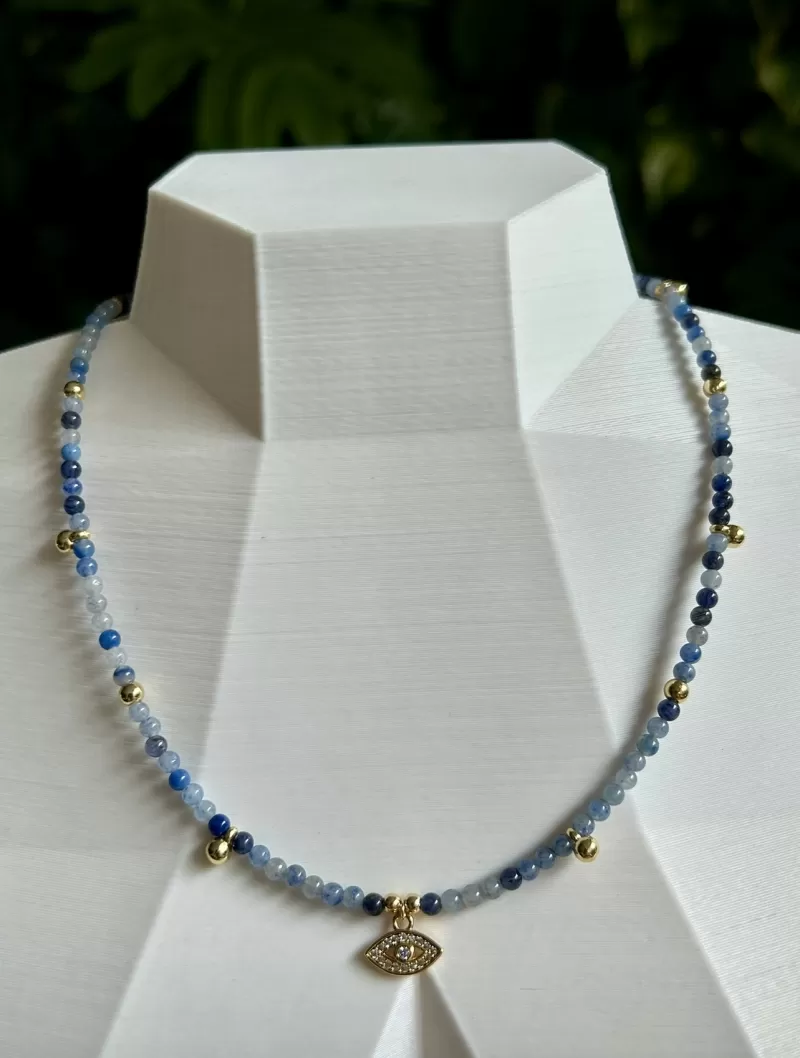 Mikabe - Blue Aventurine Necklace Greek Eye Pendant - M1787 Mikabe - Blue Aventurine Necklace Greek Eye Pendant - M1787