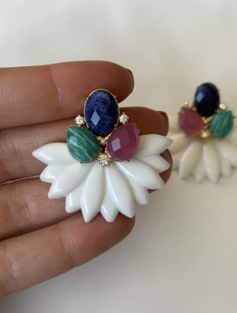 Mikabe - White Resin Party Earring with Natural Stones - MK1788 Mikabe - White Resin Party Earring with Natural Stones - MK1788
