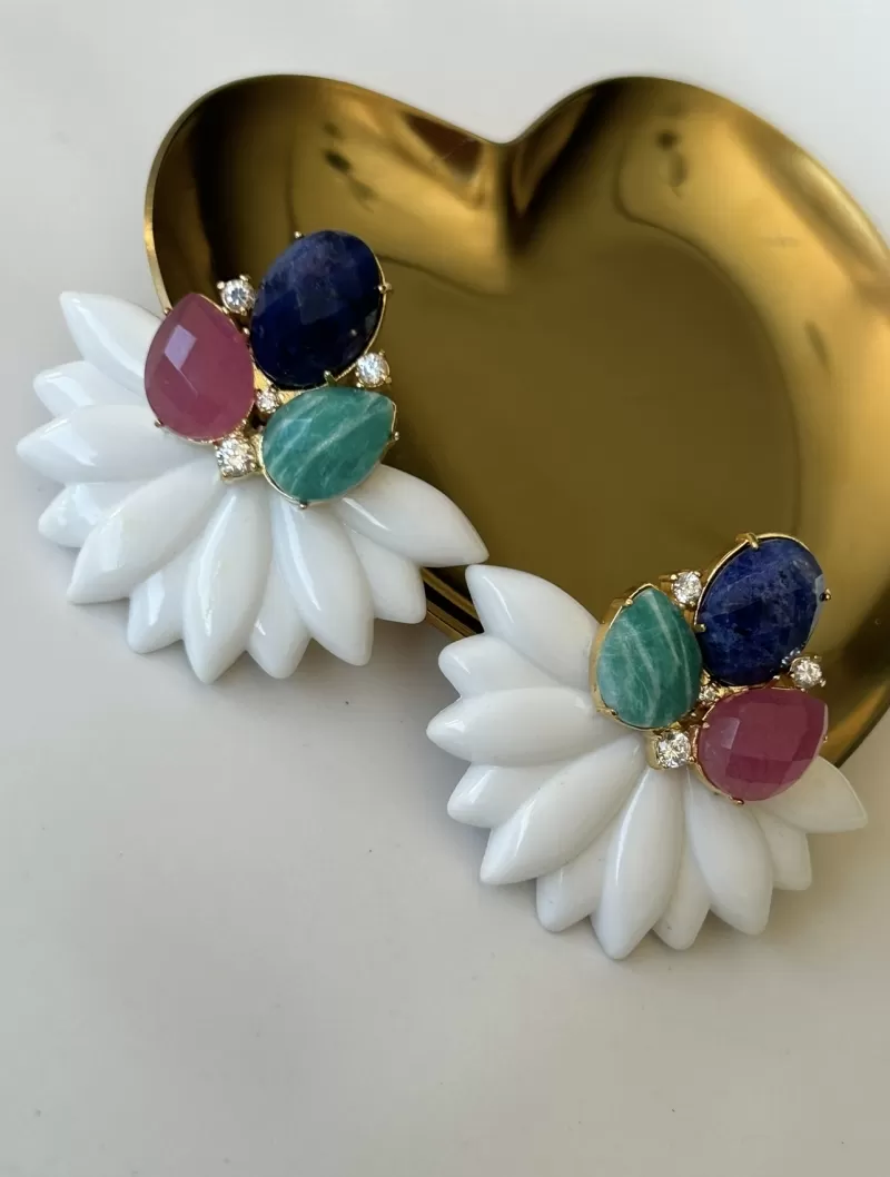 Mikabe - White Resin Party Earring with Natural Stones - MK1788 Mikabe - White Resin Party Earring with Natural Stones - MK1788