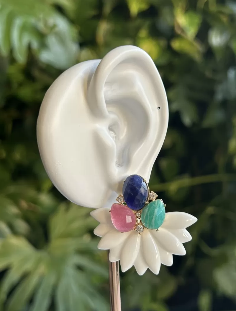 Mikabe - White Resin Party Earring with Natural Stones - MK1788 Mikabe - White Resin Party Earring with Natural Stones - MK1788