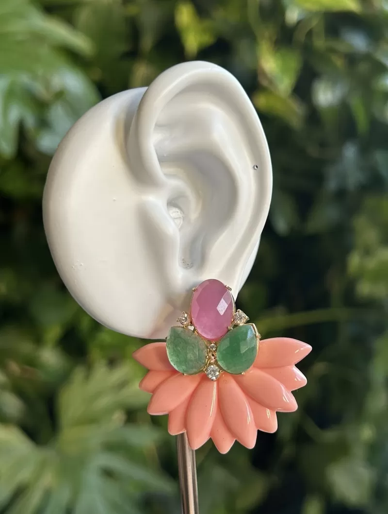 Mikabe - Rose Resin Party Earring with Natural Stones - MK1789 Mikabe - Rose Resin Party Earring with Natural Stones - MK1789