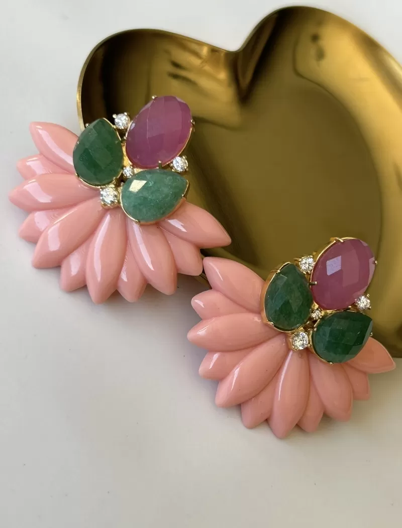 Mikabe - Rose Resin Party Earring with Natural Stones - MK1789 Mikabe - Rose Resin Party Earring with Natural Stones - MK1789