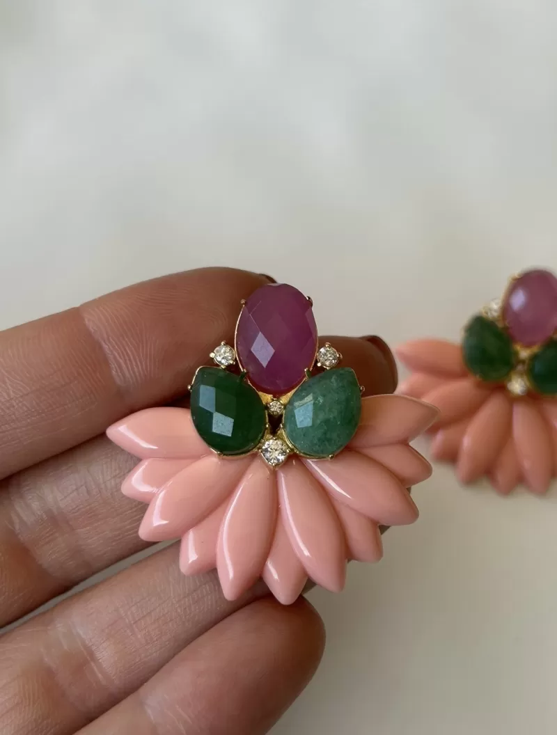Mikabe - Rose Resin Party Earring with Natural Stones - MK1789 Mikabe - Rose Resin Party Earring with Natural Stones - MK1789