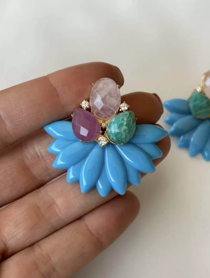 Mikabe - Turquoise Resin Party Earring with Natural Stones - MK1790 Mikabe - Turquoise Resin Party Earring with Natural Stones - MK1790