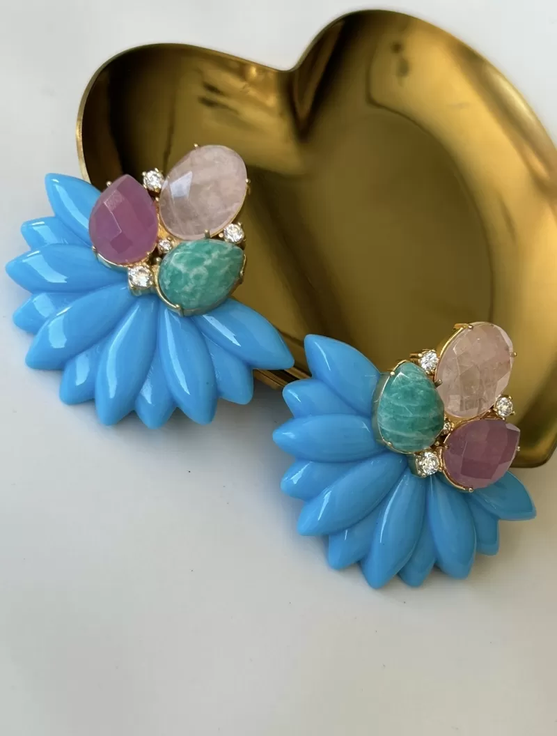 Mikabe - Turquoise Resin Party Earring with Natural Stones - MK1790 Mikabe - Turquoise Resin Party Earring with Natural Stones - MK1790