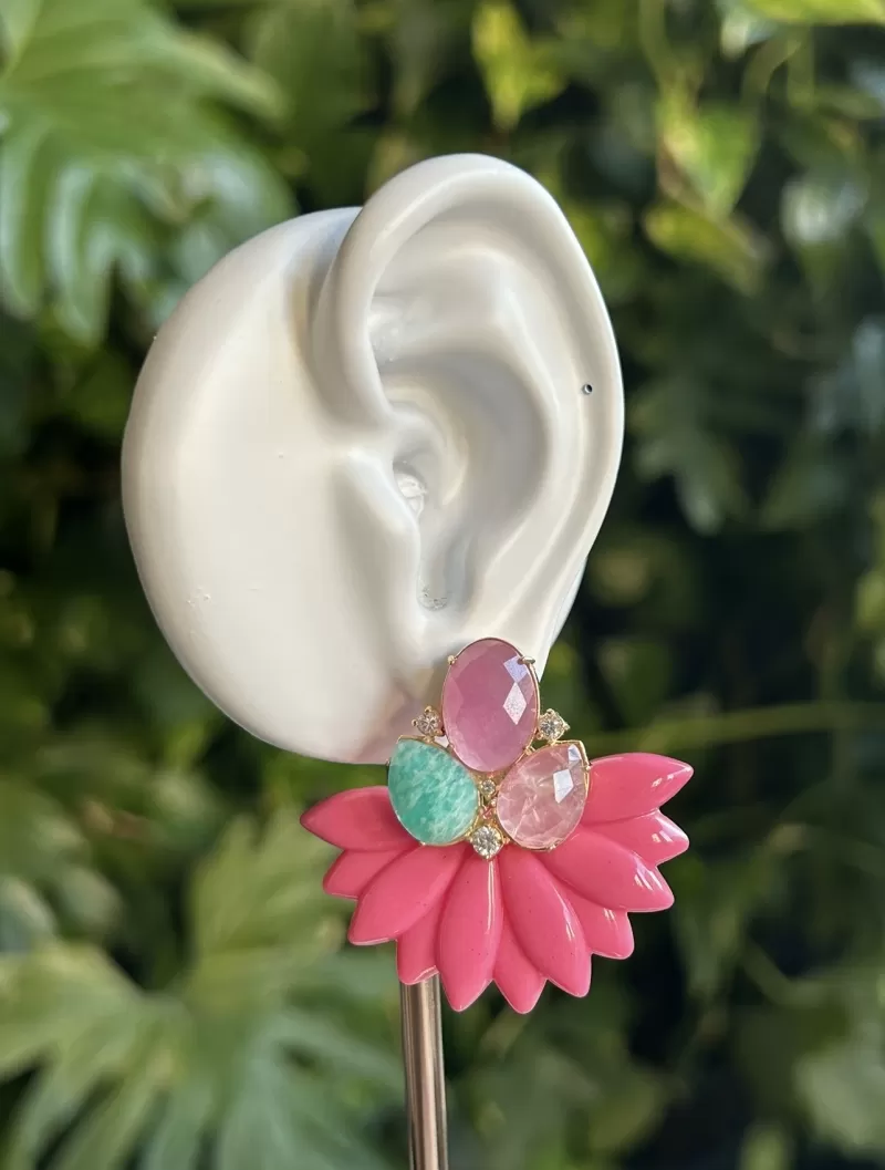 Mikabe - Pink Resin Party Earring with Natural Stones - MK1791 Mikabe - Pink Resin Party Earring with Natural Stones - MK1791