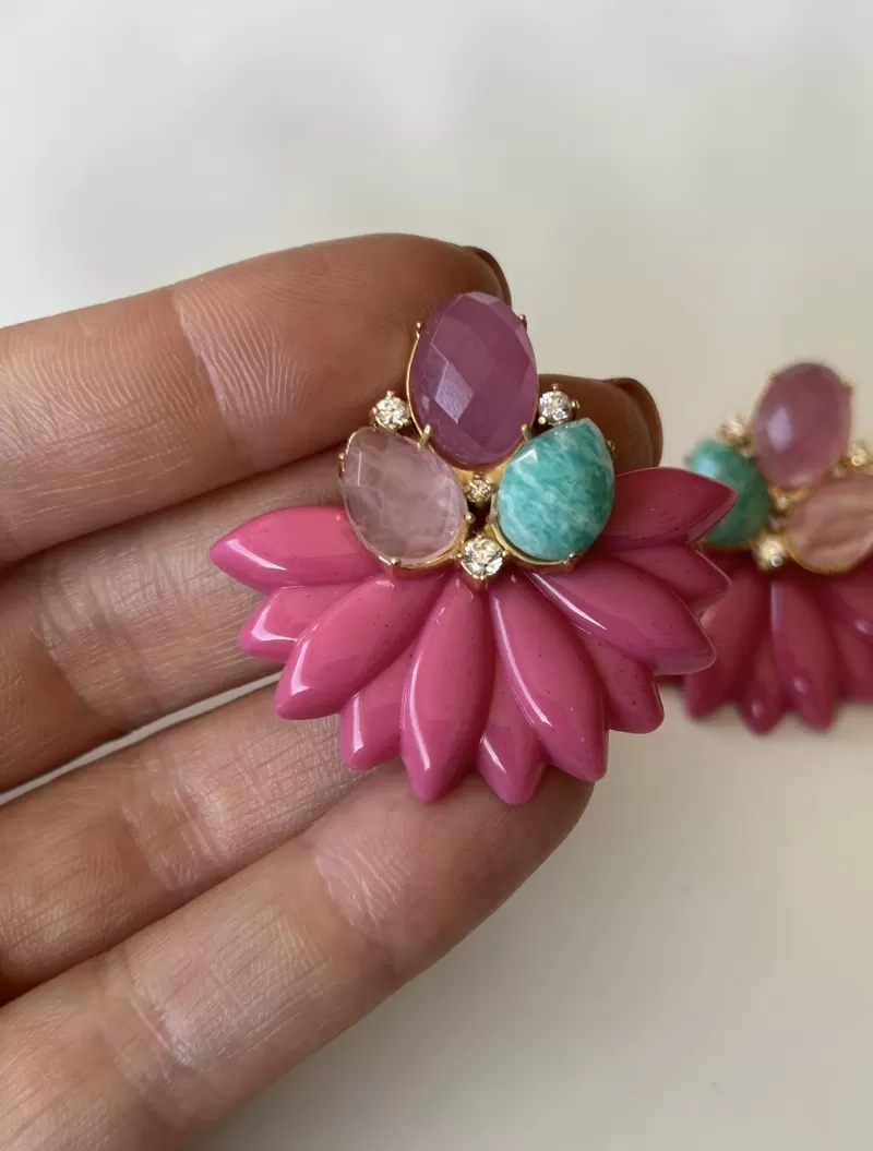 Mikabe - Pink Resin Party Earring with Natural Stones - MK1791 Mikabe - Pink Resin Party Earring with Natural Stones - MK1791