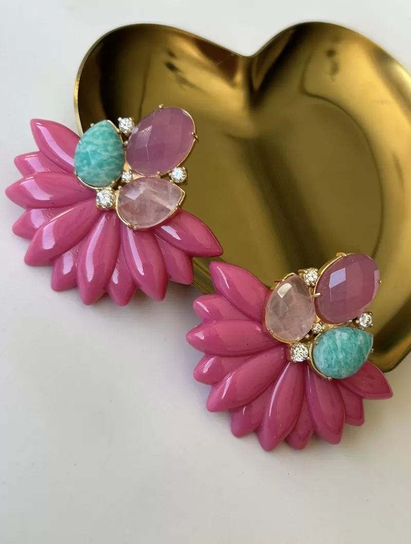 Mikabe - Pink Resin Party Earring with Natural Stones - MK1791 Mikabe - Pink Resin Party Earring with Natural Stones - MK1791
